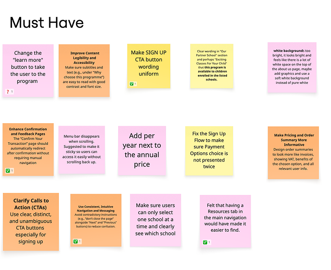 Prioritised updates from usability testing